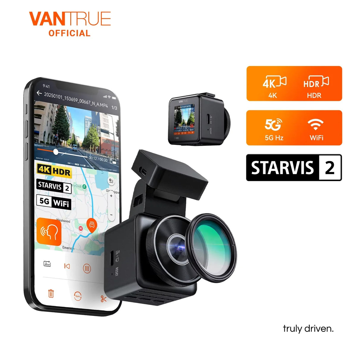 Vantrue E1 Pro 4K Mini Dash Cam – STARVIS 2 Night Vision with 5G WiFi & GPS
